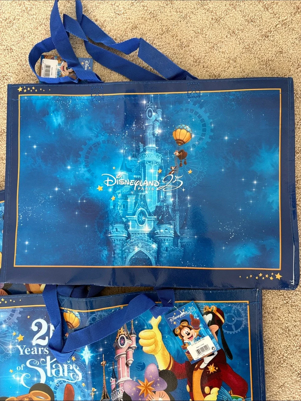 Disney Blue 25 Years of Stars - reusable Tote Bags with Mickey & Friend nwt